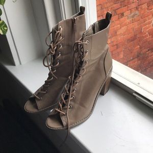 Lace up open toe booties